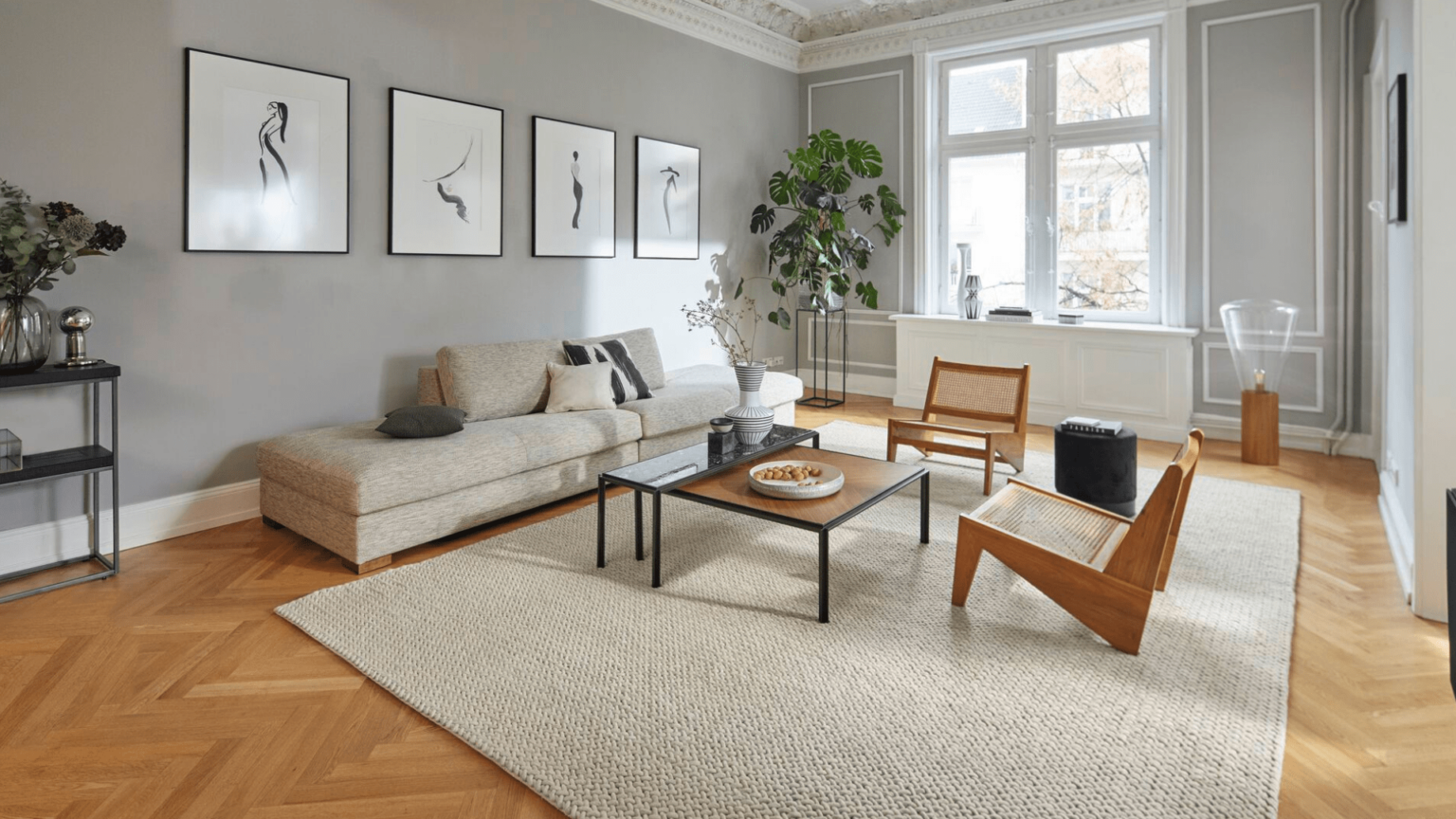 JAB Teppich cozy wilderness Flechtmuster beige Wohnzimmer